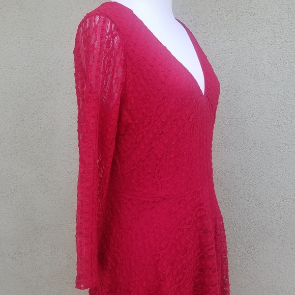 Lush Fuschia Fit And Flare Lace Skater Dress - Picture 5 of 7